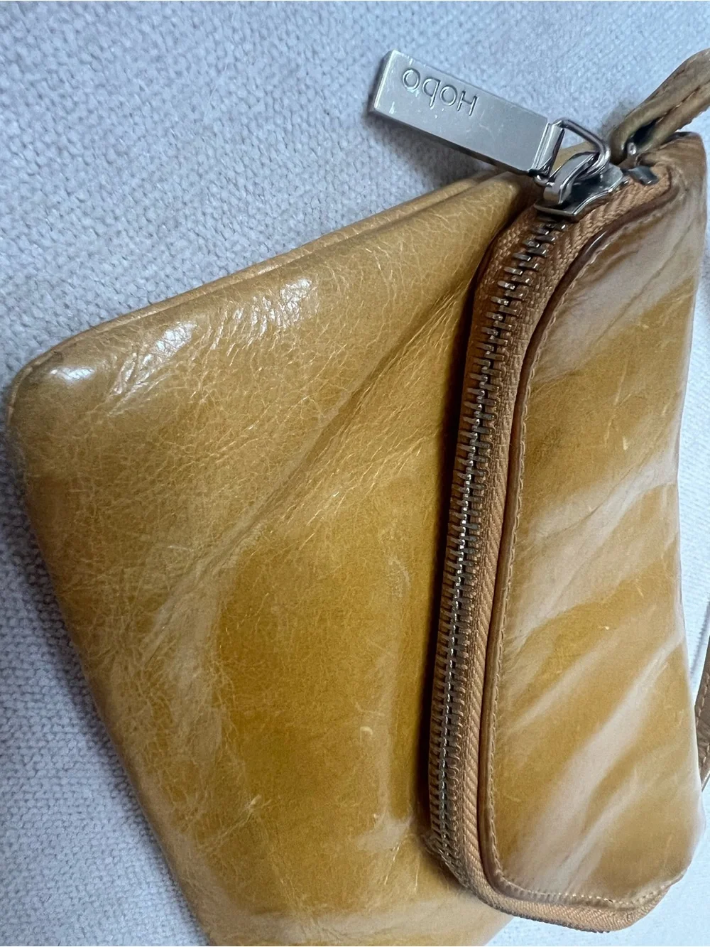 HOBO Leather Wristlet Clutch in Mustard Yellow